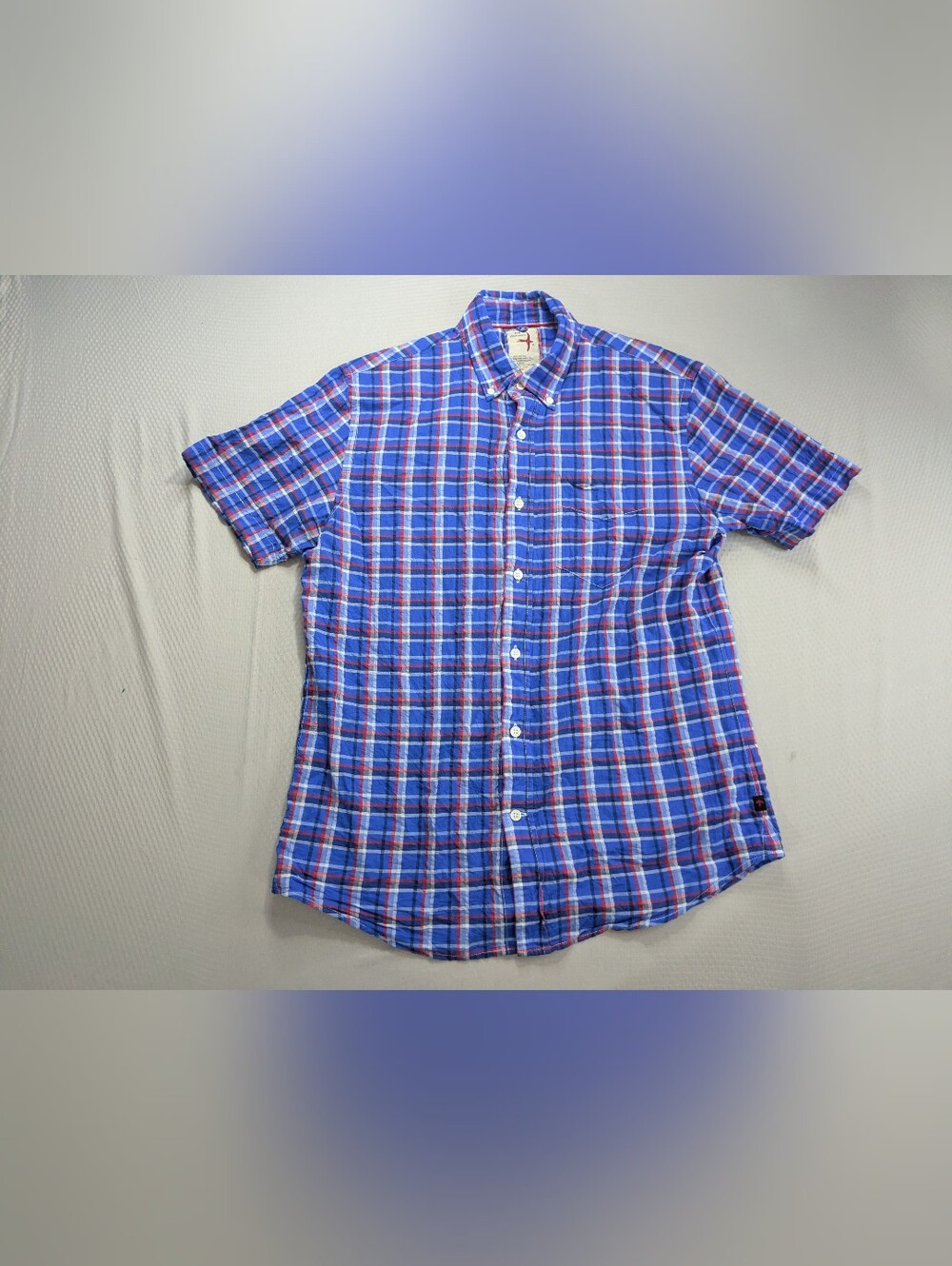 Relwen Shirt Mens Medium Blue Plaid Airtex Seersucker Camp Huckberry Exclusive